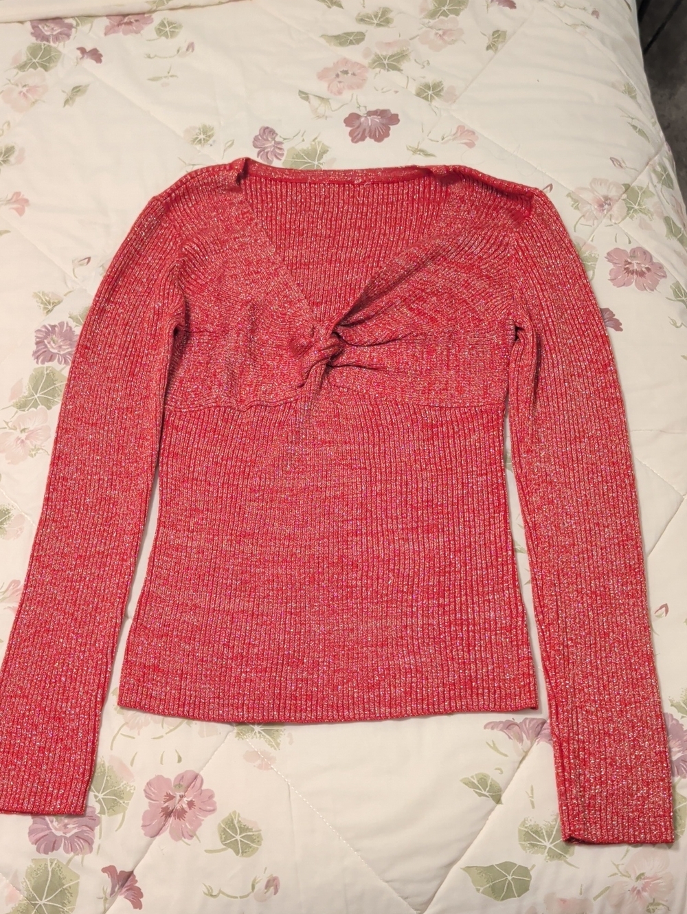 Women’s Red Twist-Front Ribbed Sweater